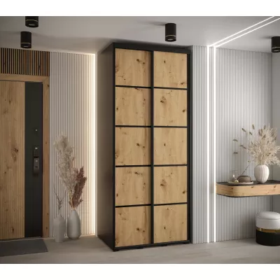 Šatní skříň YVONA 4 - 100/60 cm, černá / dub artisan / černá