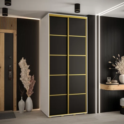 Šatní skříň YVONA 4 - 100/60 cm, bílá / černá / zlatá