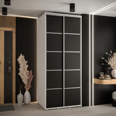 Šatní skříň YVONA 4 - 100/60 cm, bílá / černá / stříbrná