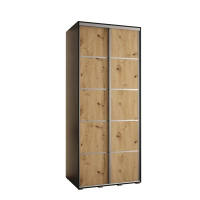 Šatní skříň YVONA 4 - 110/60 cm, černá / dub artisan / stříbrná