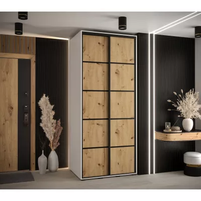 Šatní skříň YVONA 4 - 110/60 cm, bílá / dub artisan / černá