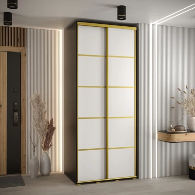 Šatní skříň YVONA 4 - 120/60 cm, černá / bílá / zlatá