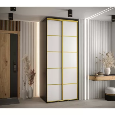 Šatní skříň YVONA 4 - 120/60 cm, černá / bílá / zlatá