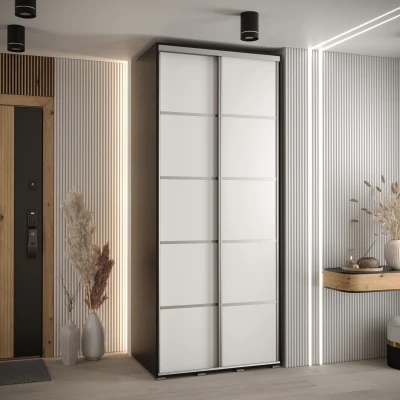Šatní skříň YVONA 4 - 120/60 cm, černá / bílá / stříbrná