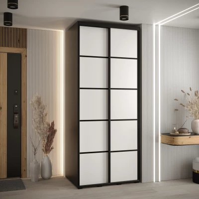 Šatní skříň YVONA 4 - 120/60 cm, černá / bílá / černá