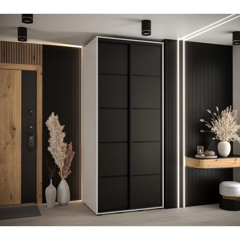 Šatní skříň YVONA 4 - 120/60 cm, bílá / černá / černá