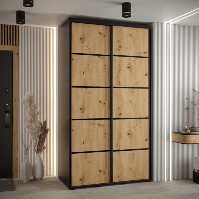 Šatní skříň YVONA 4 - 130/60 cm, černá / dub artisan / černá