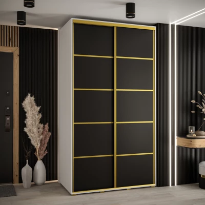 Šatní skříň YVONA 4 - 130/60 cm, bílá / černá / zlatá
