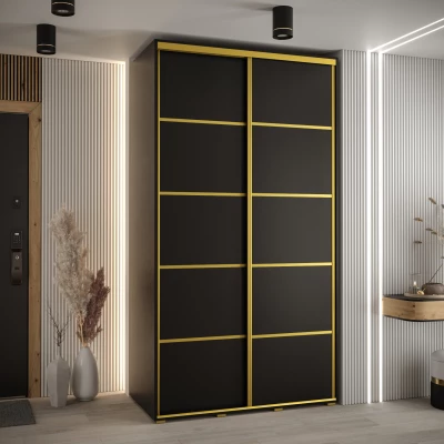 Šatní skříň YVONA 4 - 140/60 cm, černá / zlatá