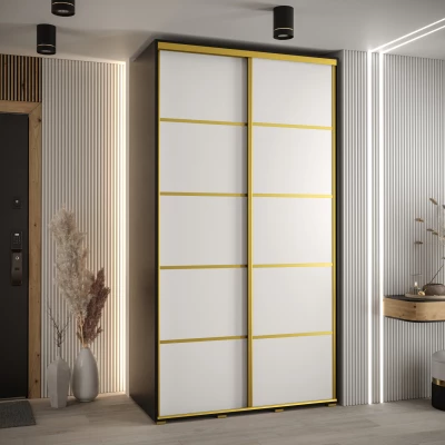 Šatní skříň YVONA 4 - 140/60 cm, černá / bílá / zlatá