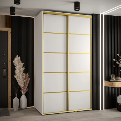 Šatní skříň YVONA 4 - 140/60 cm, bílá / zlatá