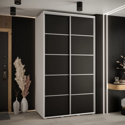 Šatní skříň YVONA 4 - 140/60 cm, bílá / černá / stříbrná