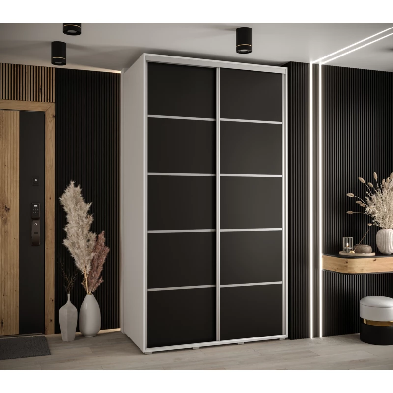 Šatní skříň YVONA 4 - 140/60 cm, bílá / černá / stříbrná