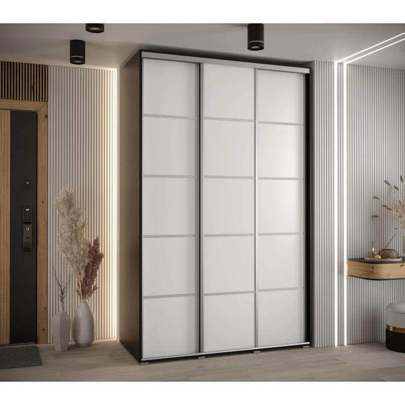 Šatní skříň YVONA 4 - 150/60 cm, černá / bílá / stříbrná