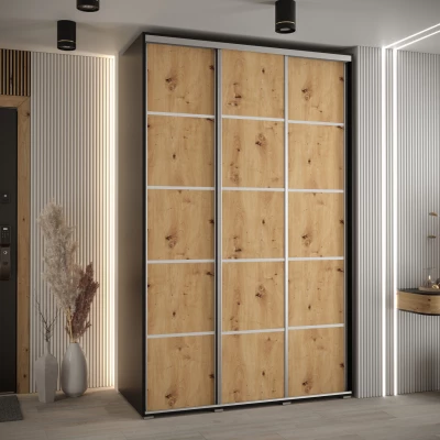 Šatní skříň YVONA 4 - 150/60 cm, černá / dub artisan / stříbrná
