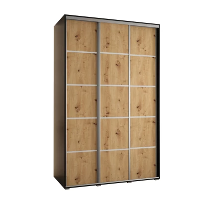 Šatní skříň YVONA 4 - 150/60 cm, černá / dub artisan / stříbrná