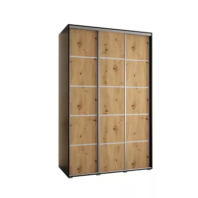 Šatní skříň YVONA 4 - 150/60 cm, černá / dub artisan / stříbrná