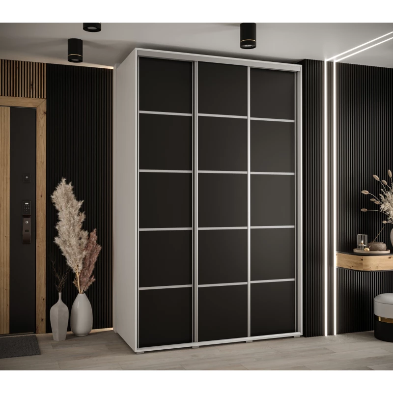 Šatní skříň YVONA 4 - 150/60 cm, bílá / černá / stříbrná