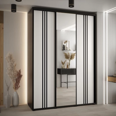 Šatní skříň YVONA 7 - 170/45 cm, černá / bílá / černá