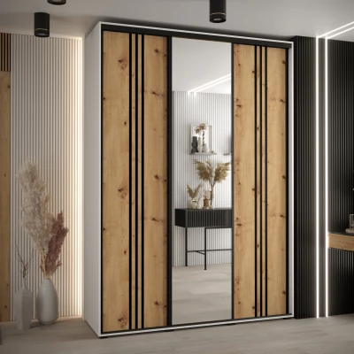 Šatní skříň YVONA 7 - 170/45 cm, bílá / dub artisan / černá