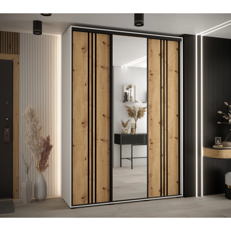 Šatní skříň YVONA 7 - 170/45 cm, bílá / dub artisan / černá