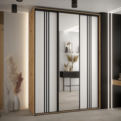 Šatní skříň YVONA 7 - 180/45 cm, dub artisan / bílá / černá