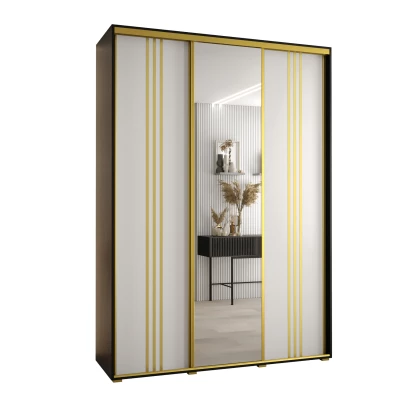 Šatní skříň YVONA 7 - 180/45 cm, černá / bílá / zlatá