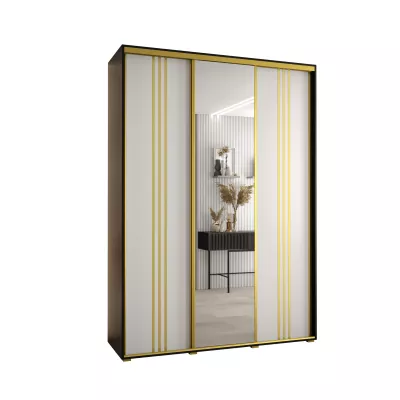 Šatní skříň YVONA 7 - 180/45 cm, černá / bílá / zlatá