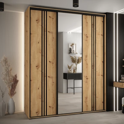 Šatní skříň YVONA 7 - 190/45 cm, dub artisan / černá