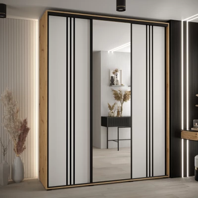 Šatní skříň YVONA 7 - 200/45 cm, dub artisan / bílá / černá