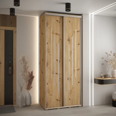 Šatní skříň YVONA 8 - 110/45 cm, dub artisan / stříbrná