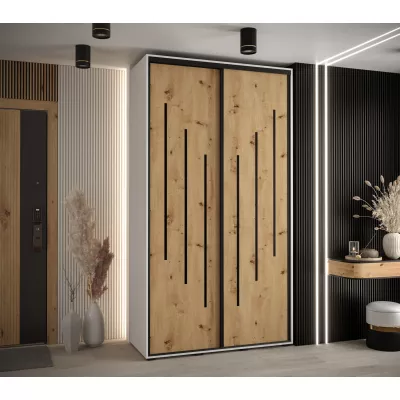 Šatní skříň YVONA 8 - 130/45 cm, bílá / dub artisan / černá