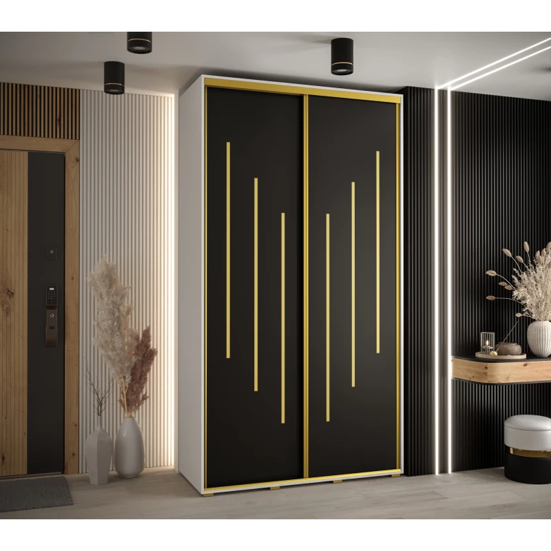 Šatní skříň YVONA 8 - 130/45 cm, bílá / černá / zlatá