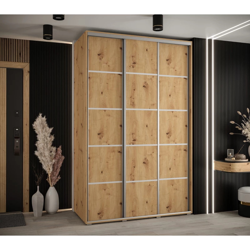 Šatní skříň YVONA 4 - 160/60 cm, dub artisan / stříbrná