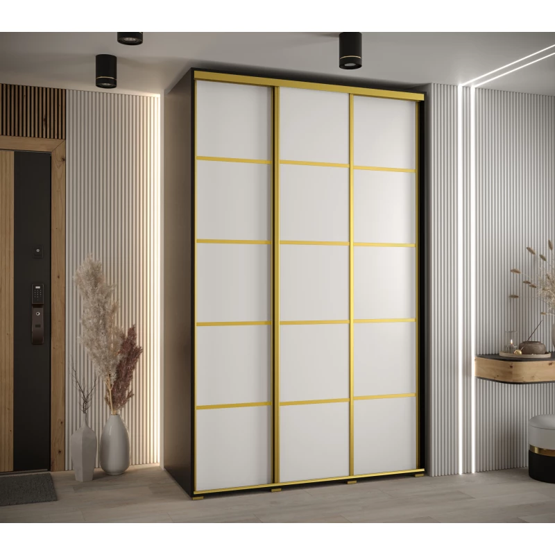 Šatní skříň YVONA 4 - 160/60 cm, černá / bílá / zlatá