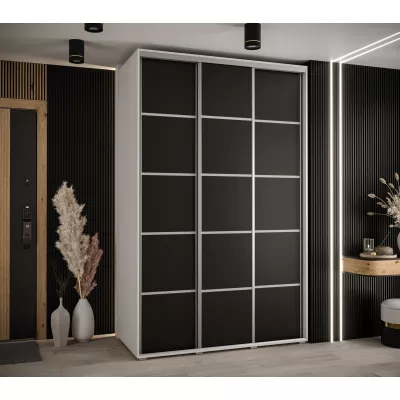 Šatní skříň YVONA 4 - 160/60 cm, bílá / černá / stříbrná