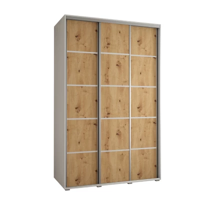 Šatní skříň YVONA 4 - 160/60 cm, bílá / dub artisan / stříbrná