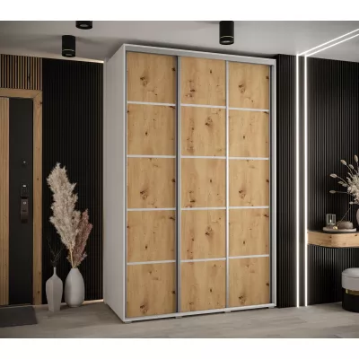 Šatní skříň YVONA 4 - 160/60 cm, bílá / dub artisan / stříbrná