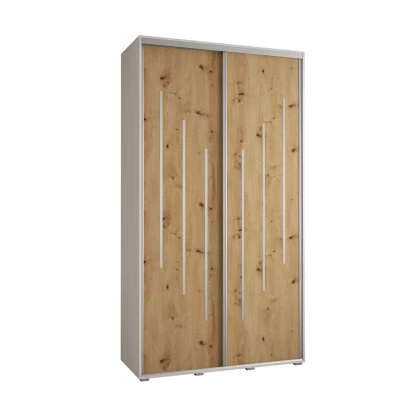 Šatní skříň YVONA 8 - 140/45 cm, bílá / dub artisan / stříbrná