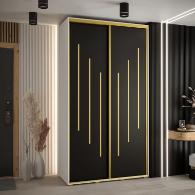 Šatní skříň YVONA 8 - 140/45 cm, bílá / černá / zlatá