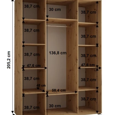 Šatní skříň YVONA 4 - 160/60 cm, černá / dub artisan / černá