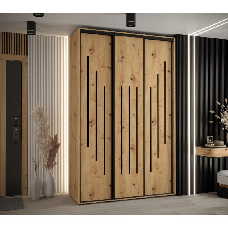 Šatní skříň YVONA 8 - 150/45 cm, dub artisan / černá
