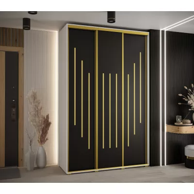 Šatní skříň YVONA 8 - 150/45 cm, bílá / černá / zlatá