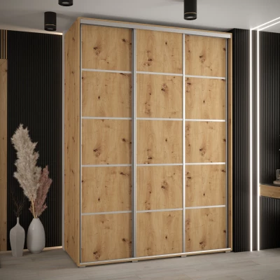 Šatní skříň YVONA 4 - 170/60 cm, dub artisan / stříbrná