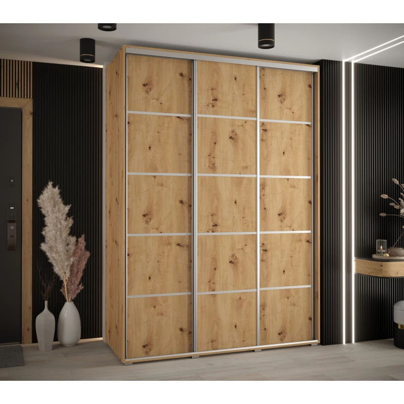 Šatní skříň YVONA 4 - 170/60 cm, dub artisan / stříbrná