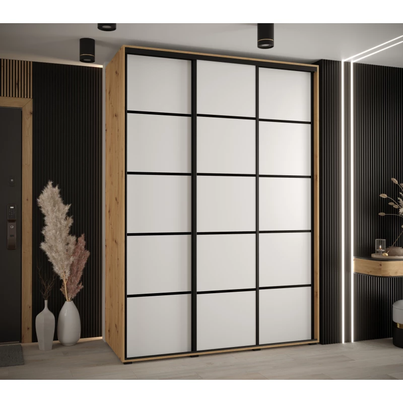 Šatní skříň YVONA 4 - 170/60 cm, dub artisan / bílá / černá