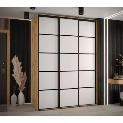 Šatní skříň YVONA 4 - 170/60 cm, dub artisan / bílá / černá