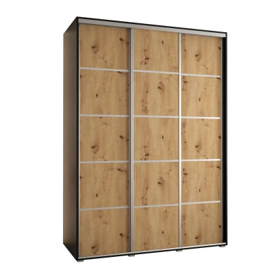 Šatní skříň YVONA 4 - 170/60 cm, černá / dub artisan / stříbrná