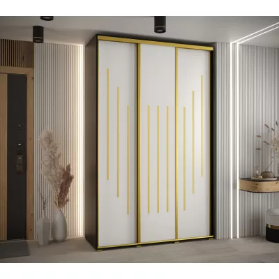 Šatní skříň YVONA 8 - 160/45 cm, černá / bílá / zlatá