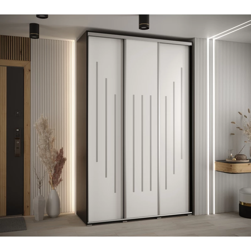 Šatní skříň YVONA 8 - 160/45 cm, černá / bílá / stříbrná